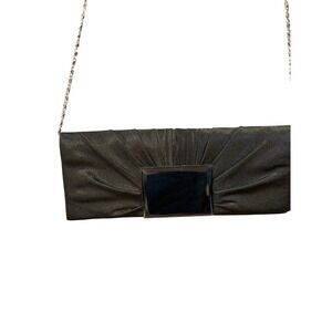 Bijoux Terner Black Satin Pleated Evening Clutch Bag with Chain Strap